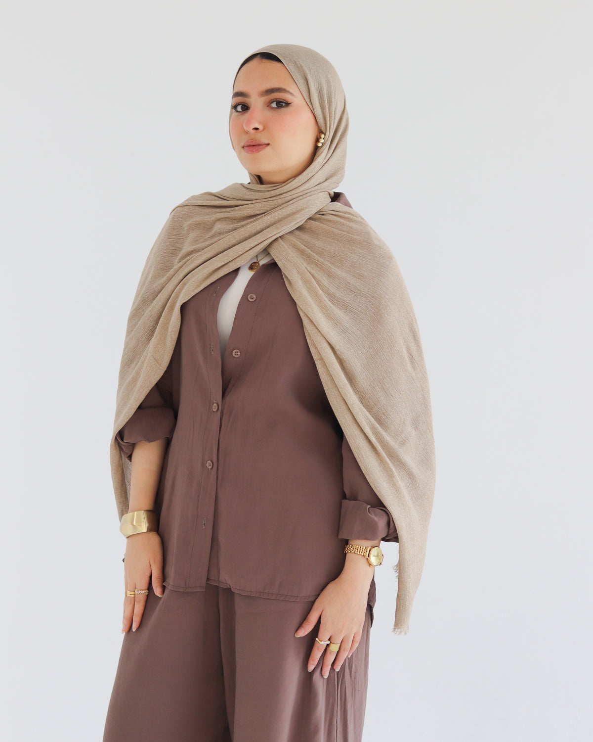 Airy Linen Hijab – Sand Beige