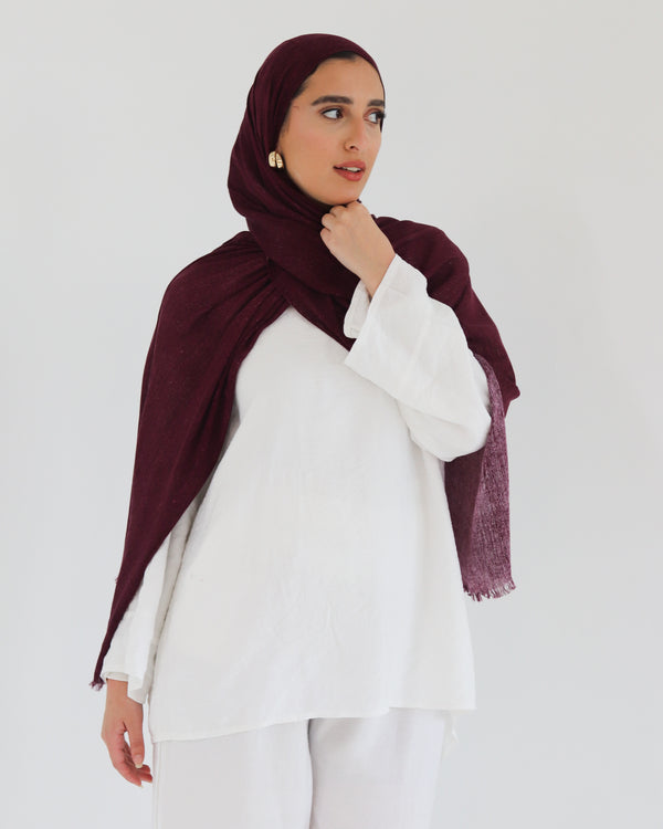 Airy Linen Hijab - Maroon